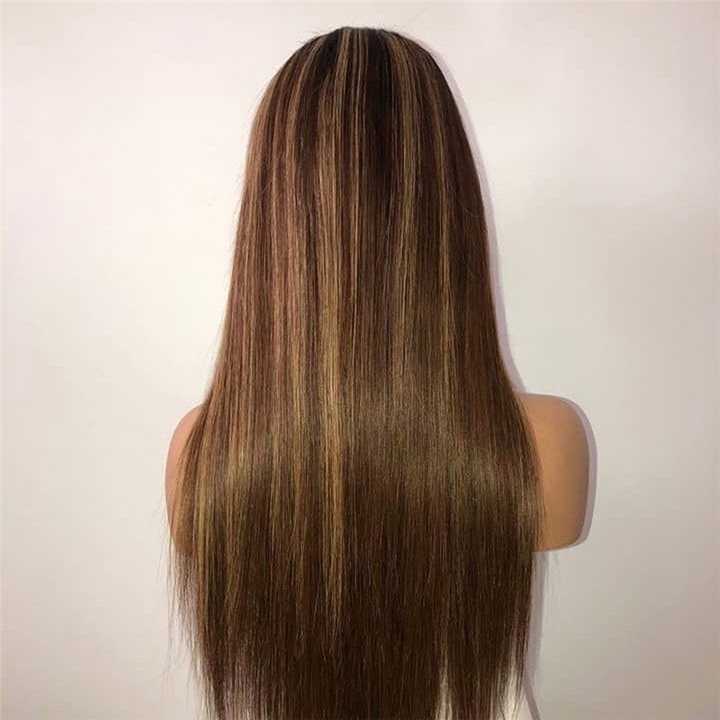 Silk wig hair set gradient long straight transparent lace hair