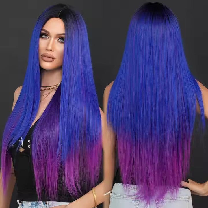 Purple Synthetic Wig 32 Inch Long Straight Center Parted Heat Resistant Fiber Wig