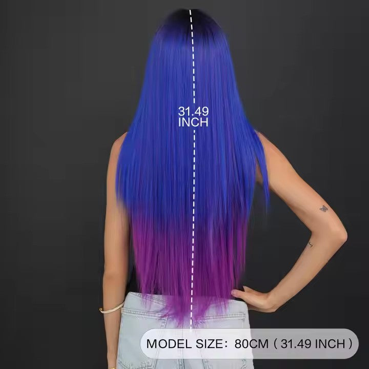 Purple Synthetic Wig 32 Inch Long Straight Center Parted Heat Resistant Fiber Wig
