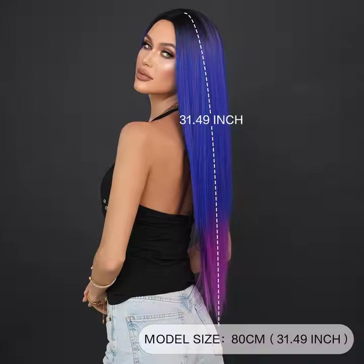 Purple Synthetic Wig 32 Inch Long Straight Center Parted Heat Resistant Fiber Wig